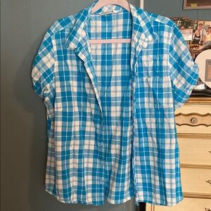 Blue and White Plaid Button-Up Shirt